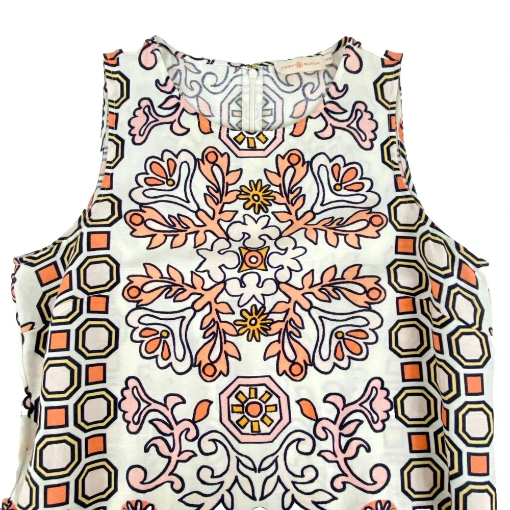 New Tory Burch Hicks Garden Party Mini Dress Womens M Linen Blend Cover Up Shift